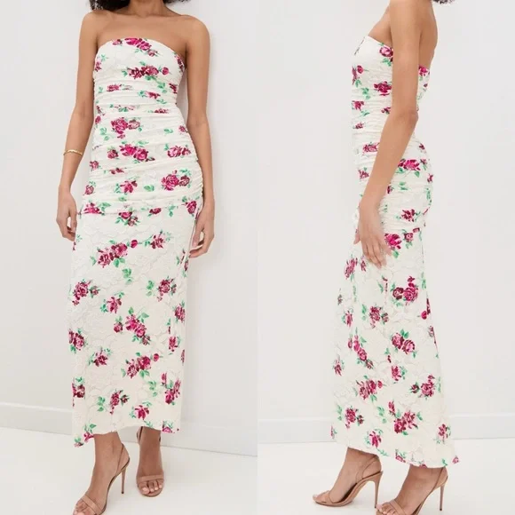 AFRM Marlo Crochet Lace Maxi Dress Pink And White Floral Size S - Picture 2 of 12